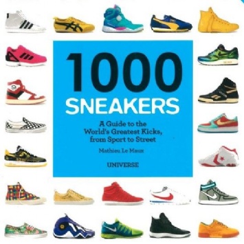Cover of the book 1000 Trainers featuring a grid of colourful trainer images surrounding the title and subtitle: A Guide to the World's Greatest Kicks, from Sport to Street by Mathieu Le Maux.
