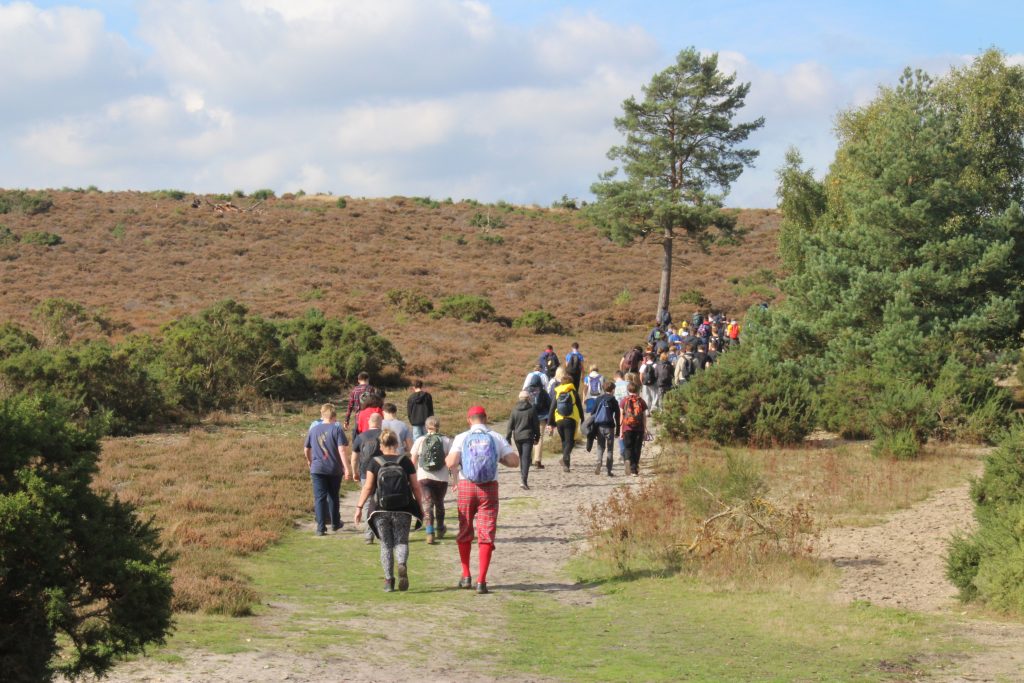 Pupils participating in a sponsored walk