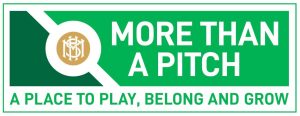 Green and white banner featuring the gold circular More Than a Pitch logo on the left, with “MORE THAN A PITCH” above “A PLACE TO PLAY, BELONG AND GROW” displayed on the right.