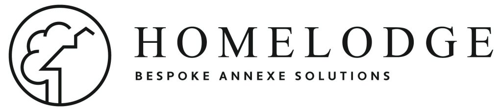 Homelodge logo featuring a stylised house within a circular outline on the left and the text HOMELODGE BESPOKE ANNEXE SOLUTIONS on the right, inspired by the excitement of a Celebrity Football Match.