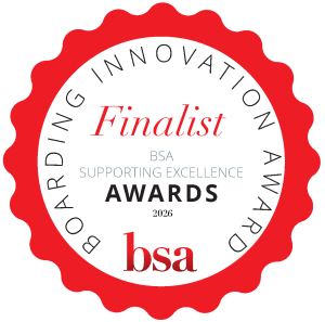 Red and white circular badge labelled Boarding Innovation Award Finalist, celebrating excellence in boarding at the BSA Supporting Excellence Awards 2026.