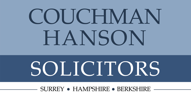 A sign reads Couchman Hanson Solicitors with Surrey, Hampshire, Berkshire listed below. The blue and white background adds a professional feel, perfect for promoting events like a Celebrity Football Match in the region.