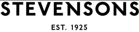 Black text logo with the word STEVENSONS in bold capital letters above EST. 1925 on a white background, reminiscent of classic branding seen at celebrity football match events.