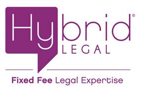 Logo for Hybrid Legal with the tagline Fixed Fee Legal Expertise in purple text, inspired by the excitement of a celebrity football match.