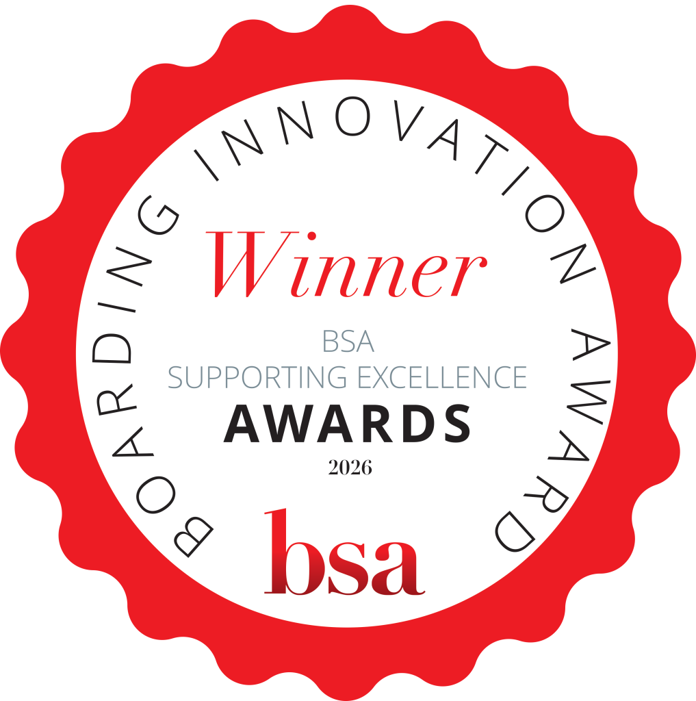 Red and white circular badge with the text: Boarding Innovation Award Winner, BSA Supporting Excellence Awards 2026, bsa.
